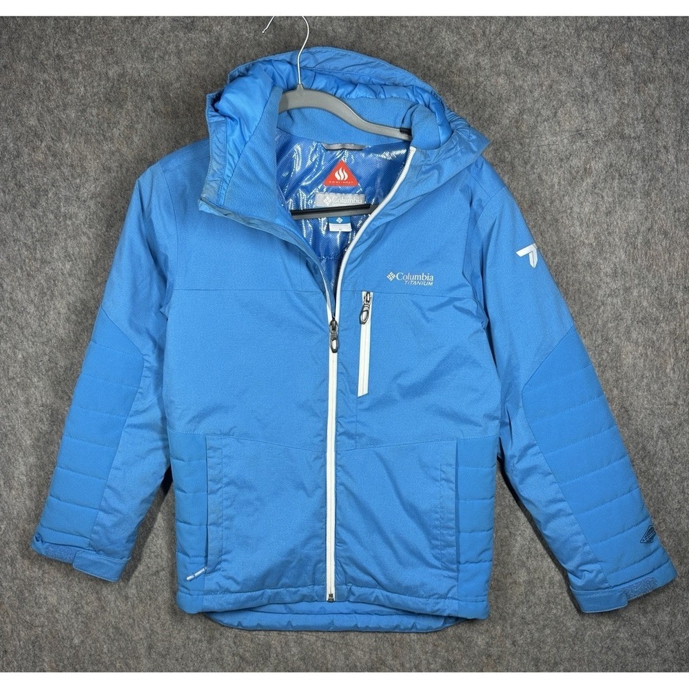 Columbia Titanium Omni Tech Omni Heat Jacket Youth Medium Blue Waterproof Hood